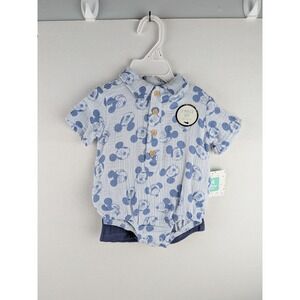 Disney Baby Boys 2 Piece Set Mickey Mouse Romper Shorts Blue Outfit Size NB